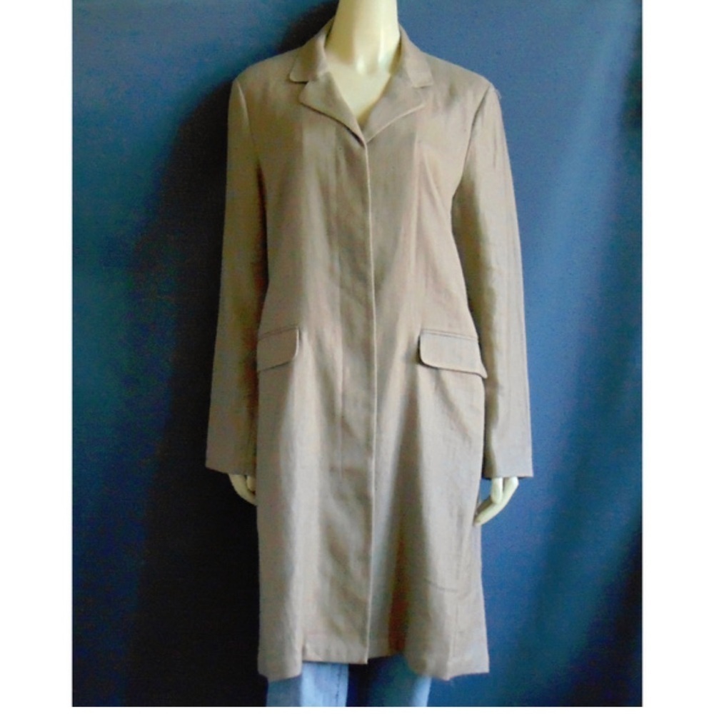 Sundance 100% Linen Duster Coat Khaki Longline Jacket Coastal Capsule Sz Medium - Picture 3 of 12